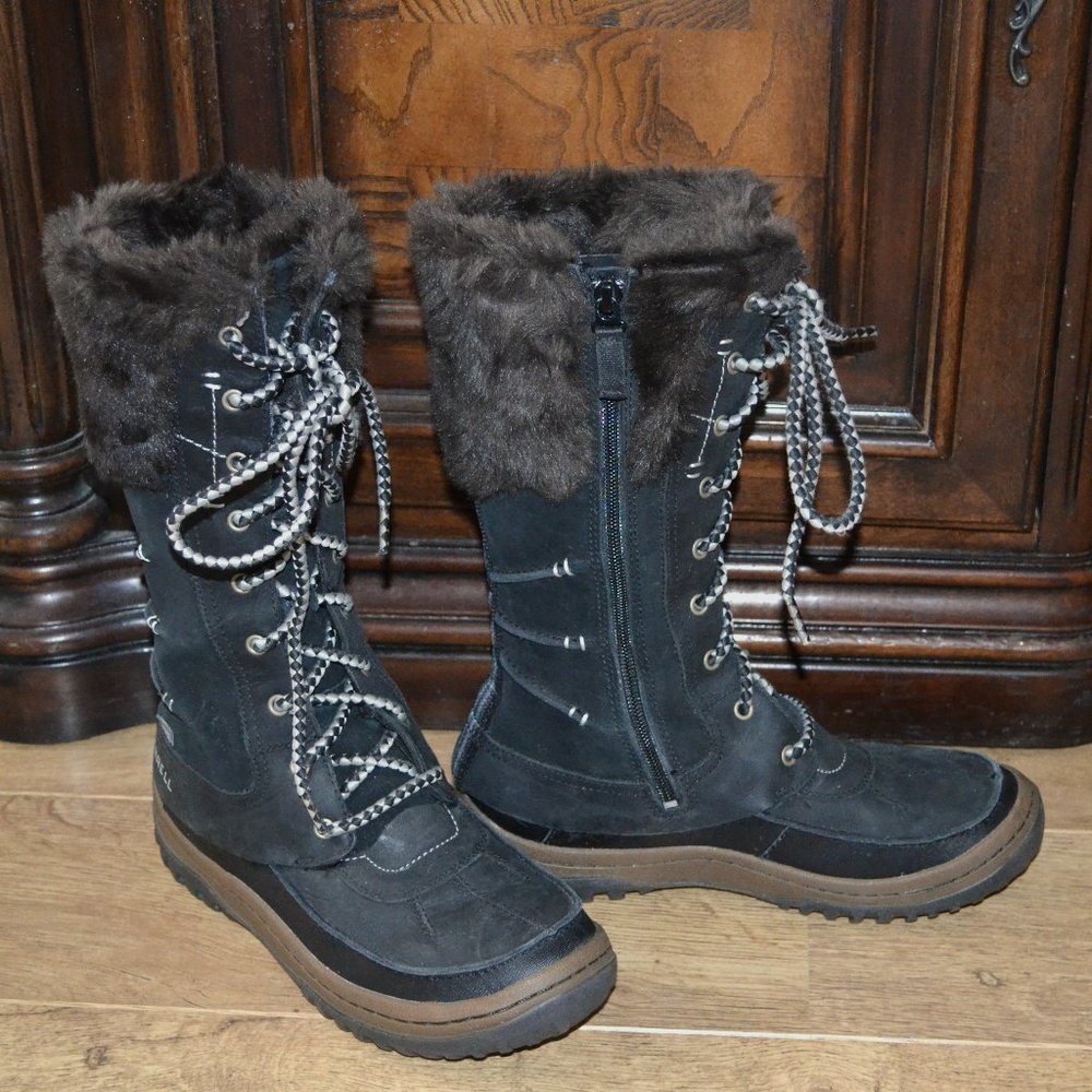 MERRELL Decora Prelude winter snow boots, leather, black, size 7